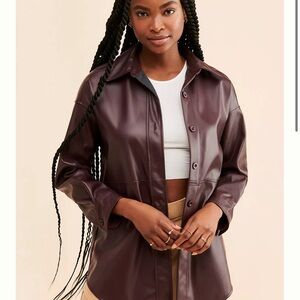 Badgley Mischka Gigi Vegan Leather Oversized Shirt Jacket Sz S Like-New